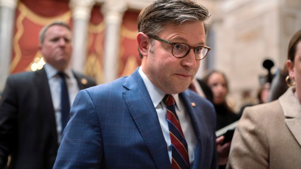 Speaker of the House Mike Johnson, R-La., maneuvers past reporters asking about the Senate border security bill as he arrives at his office in the Capitol, in Washington, Monday, Feb. 5, 2024. Johnson has declared the bipartisan bill "dead on arrival" in the House. (AP Photo/J. Scott Applewhite)