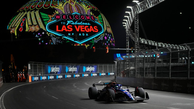 Williams driver Alexander Albon, of Thailand, drives during the final practice session for the Formula One Las Vegas Grand Prix auto race, Friday, Nov. 17, 2023, in Las Vegas. (AP Photo/John Locher)