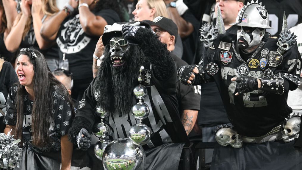 LAS VEGAS, NEVADA - OCTOBER 09: Las Vegas Raiders fans cheer for their team in the fourth quarter against the Green Bay Packers at Allegiant Stadium on October 09, 2023 in Las Vegas, Nevada. The Raiders defeated the Packers 17-13. (Photo by Candice Ward/Getty Images)