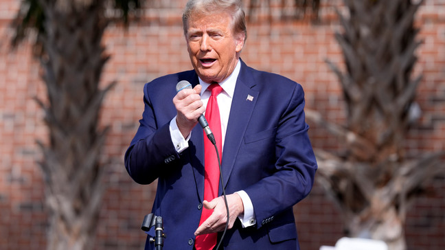 Republican presidential candidate former President Donald Trump speaks at a Get Out The Vote rally at Coastal Carolina University in Conway, S.C., Saturday, Feb. 10, 2024. (AP Photo/Manuel Balce Ceneta)