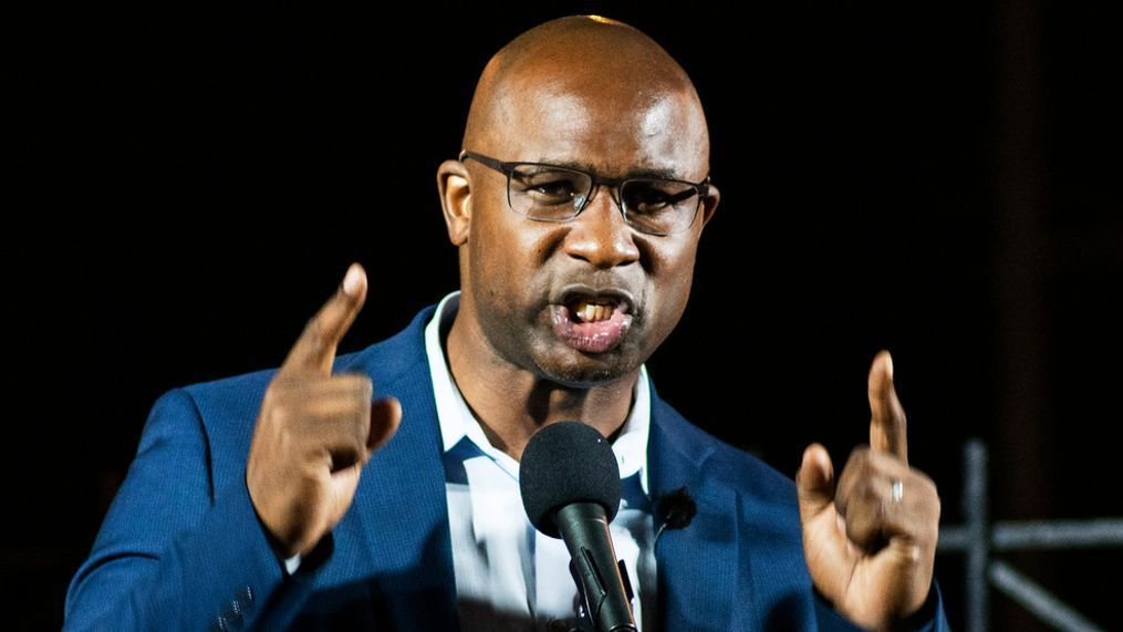 FILE - Jamaal Bowman speaks during his primary-night party on June 23, 2020 in New York.{&nbsp;}(AP Photo/Eduardo Munoz Alvarez, File)