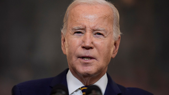 President Joe Biden delivers remarks on the Emergency National Security Supplemental Appropriations Act in the State Dining Room of the White House, Tuesday, Feb. 6, 2024, in Washington. (AP Photo/Evan Vucci)